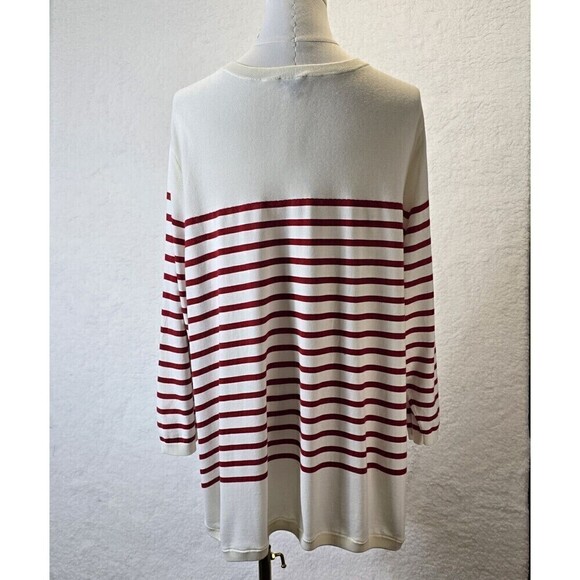 NWOT Talbots Red & Cream Striped & Rhinestone Bows Holiday Christmas Sweater 3X - Picture 6 of 13